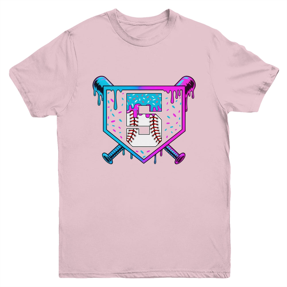 Baseball 5th Birthday Ice Cream Drip 5 Year Old Birthday Boy Youth Shirt | siriusteestore