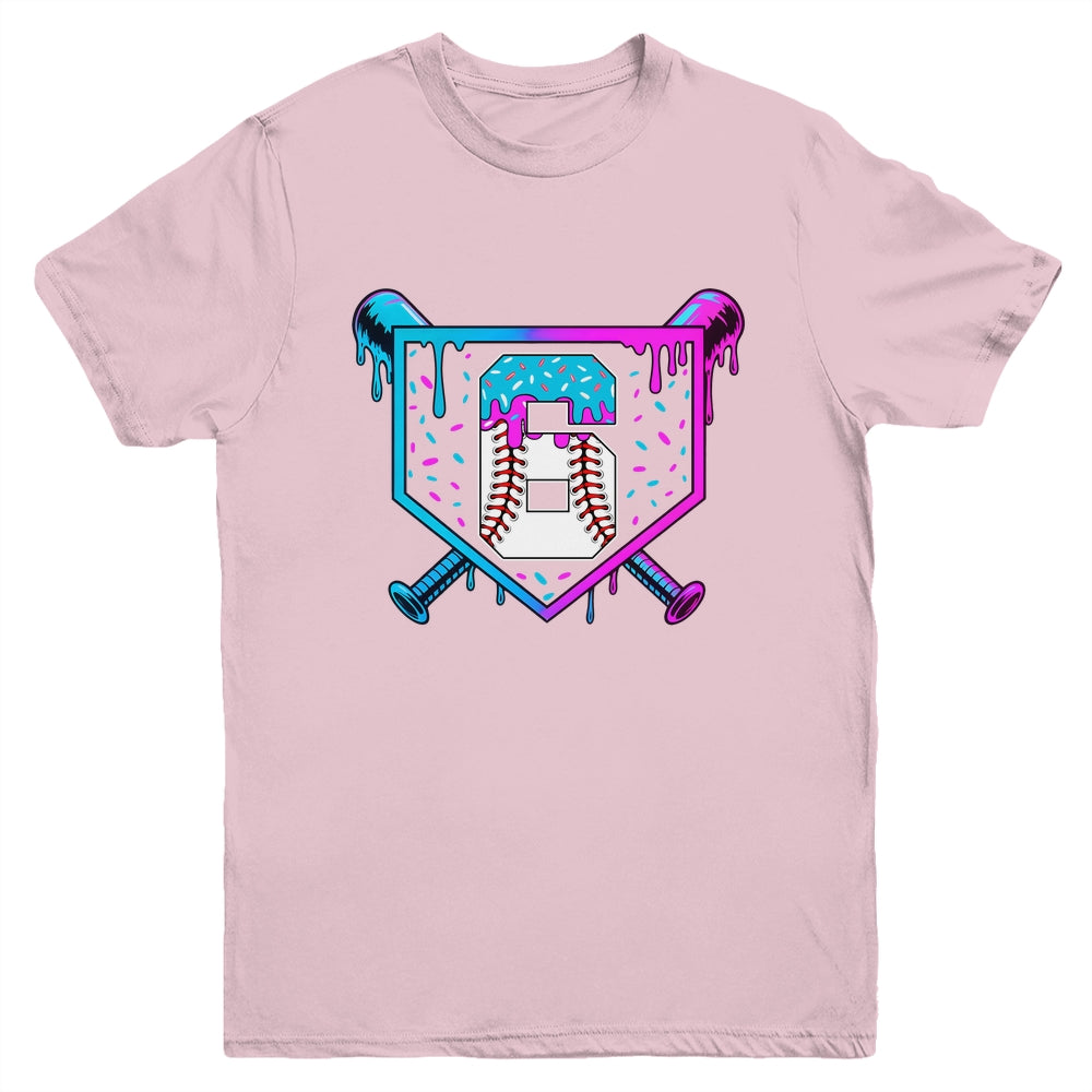 Baseball 6th Birthday Ice Cream Drip 6 Year Old Birthday Boy Youth Shirt | siriusteestore