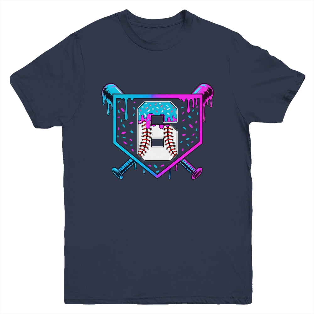 Baseball 6th Birthday Ice Cream Drip 6 Year Old Birthday Boy Youth Shirt | siriusteestore