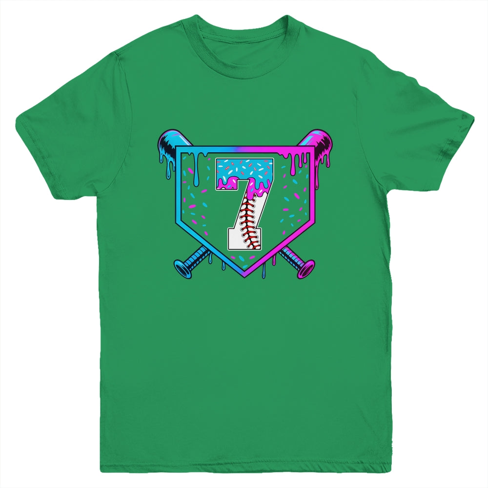 Baseball 7th Birthday Ice Cream Drip 7 Year Old Birthday Boy Youth Shirt | siriusteestore