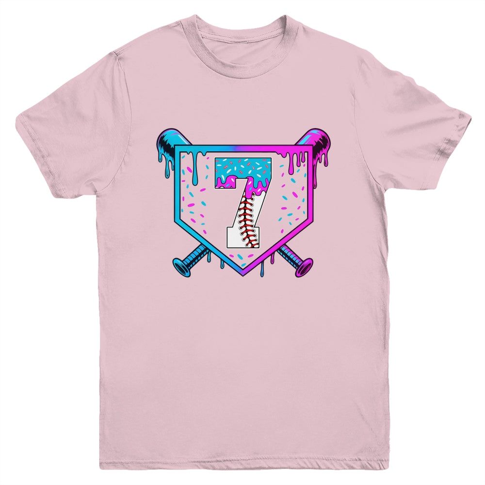 Baseball 7th Birthday Ice Cream Drip 7 Year Old Birthday Boy Youth Shirt | siriusteestore