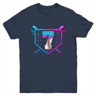 Baseball 7th Birthday Ice Cream Drip 7 Year Old Birthday Boy Youth Shirt | siriusteestore