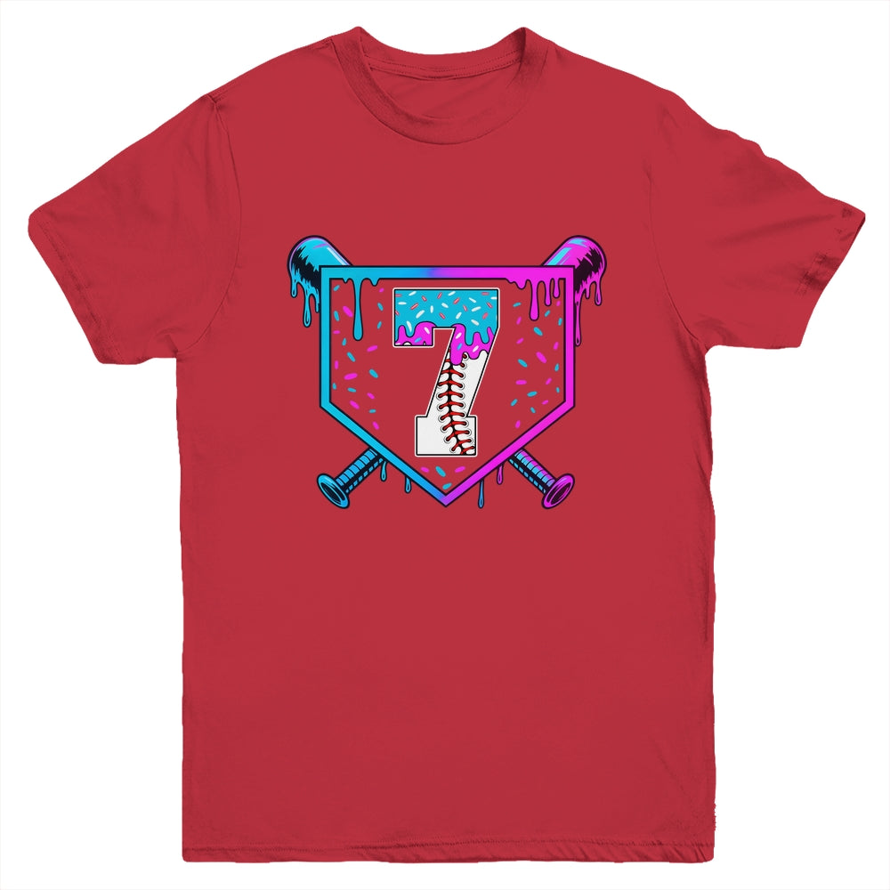Baseball 7th Birthday Ice Cream Drip 7 Year Old Birthday Boy Youth Shirt | siriusteestore