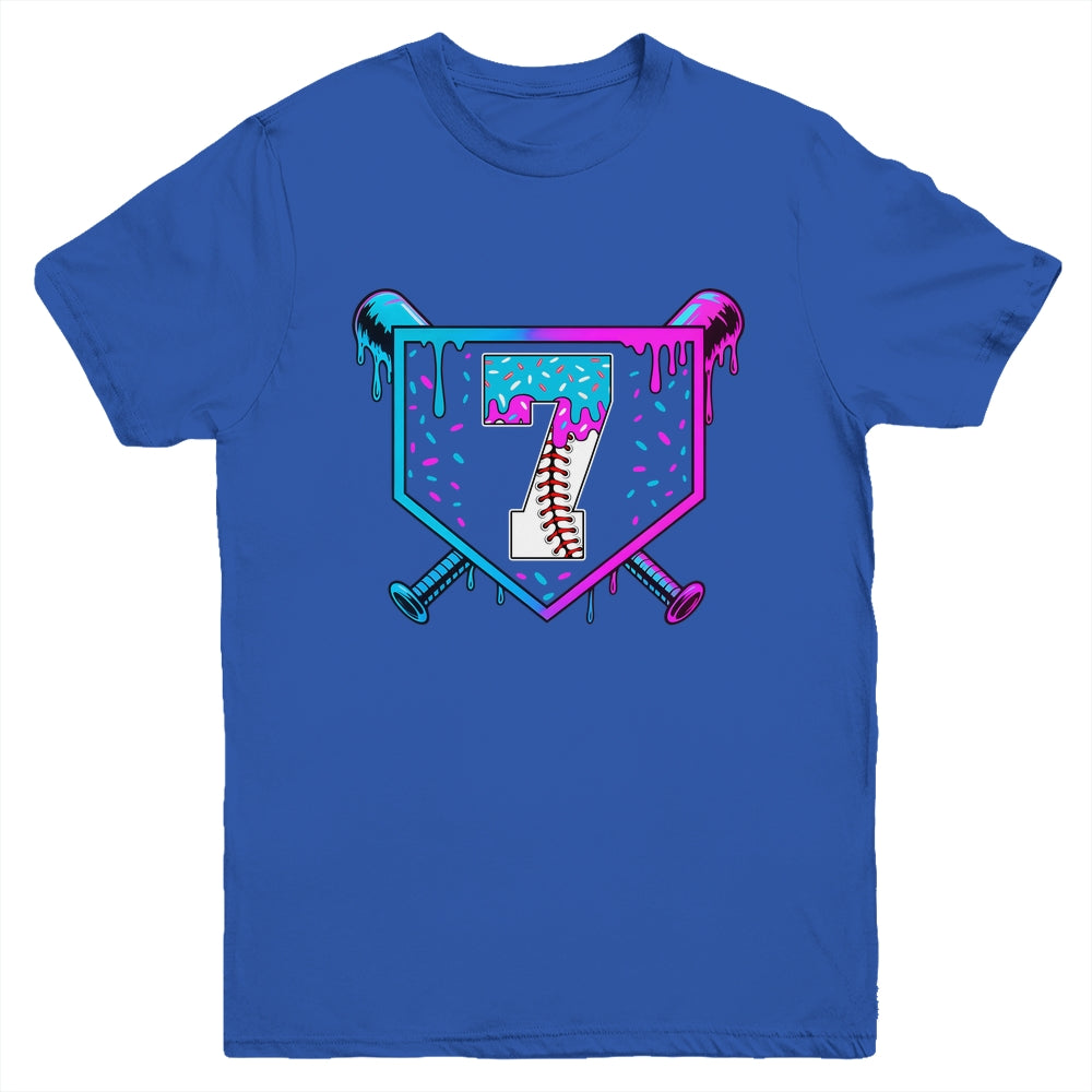 Baseball 7th Birthday Ice Cream Drip 7 Year Old Birthday Boy Youth Shirt | siriusteestore