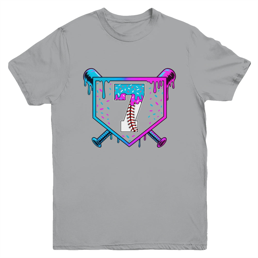 Baseball 7th Birthday Ice Cream Drip 7 Year Old Birthday Boy Youth Shirt | siriusteestore