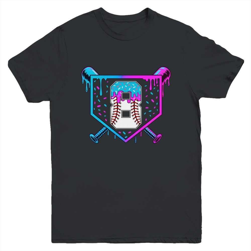 Baseball 8th Birthday Ice Cream Drip 8 Year Old Birthday Boy Youth Shirt | siriusteestore