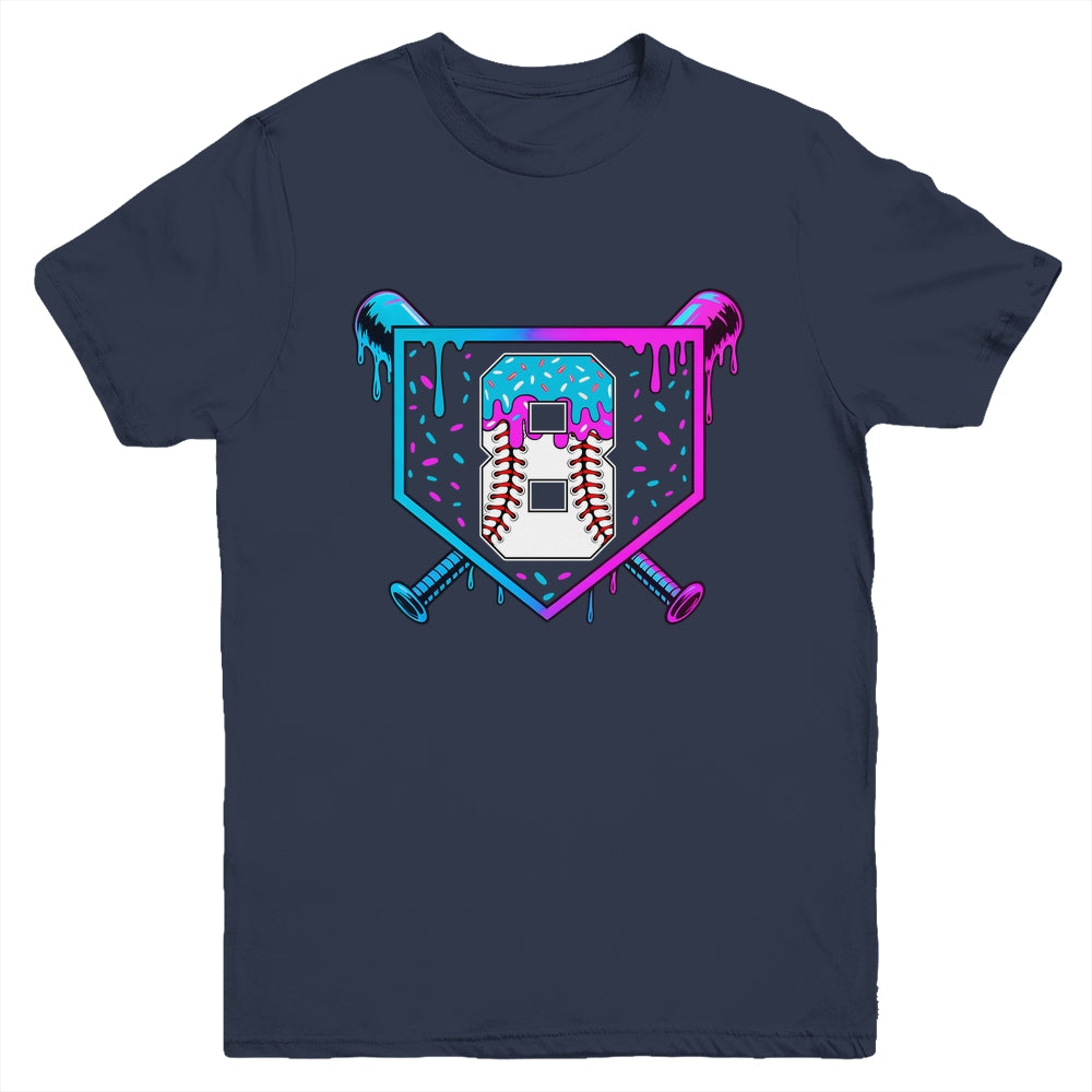 Baseball 8th Birthday Ice Cream Drip 8 Year Old Birthday Boy Youth Shirt | siriusteestore