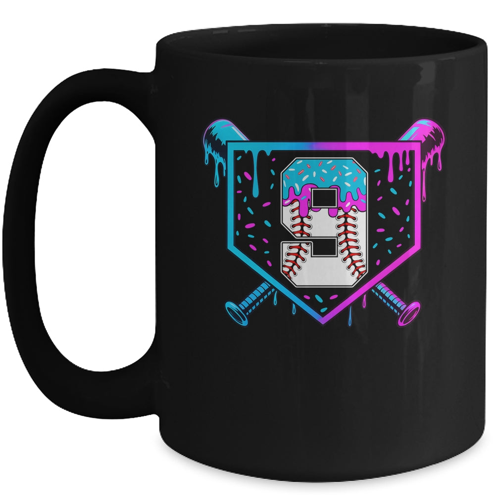 Baseball 9th Birthday Ice Cream Drip 9 Year Old Birthday Boy Mug | siriusteestore
