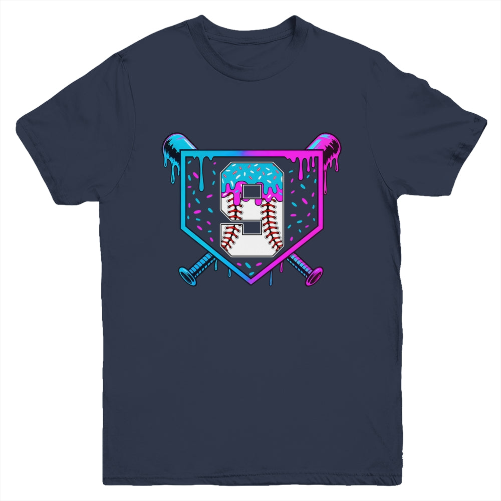 Baseball 9th Birthday Ice Cream Drip 9 Year Old Birthday Boy Youth Shirt | siriusteestore