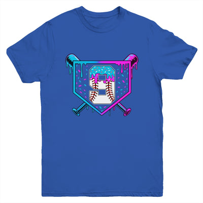 Baseball 9th Birthday Ice Cream Drip 9 Year Old Birthday Boy Youth Shirt | siriusteestore