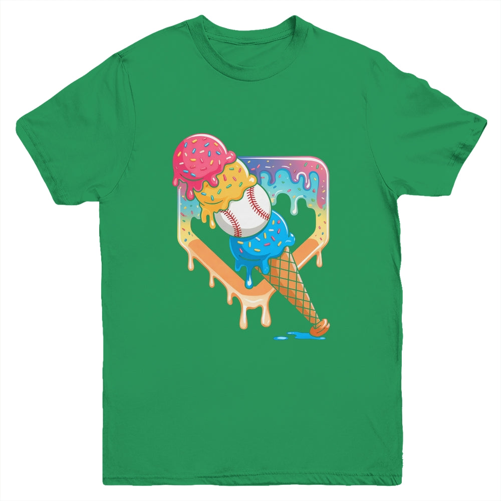 Baseball Drip For Boys Home Plate Ice Cream Drip Youth Sport Youth Shirt | siriusteestore