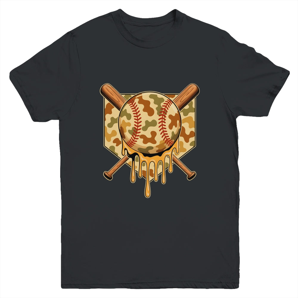 Baseball Drip For Boys Ice Cream Dripping Boys Baseball Camo Youth Shirt | siriusteestore