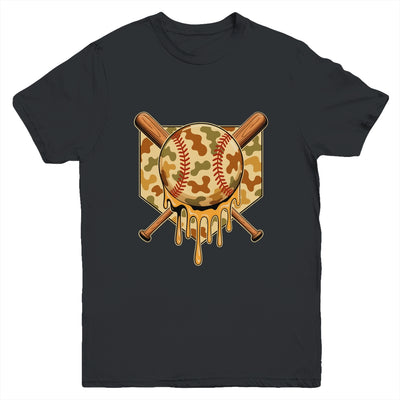 Baseball Drip For Boys Ice Cream Dripping Boys Baseball Camo Youth Shirt | siriusteestore