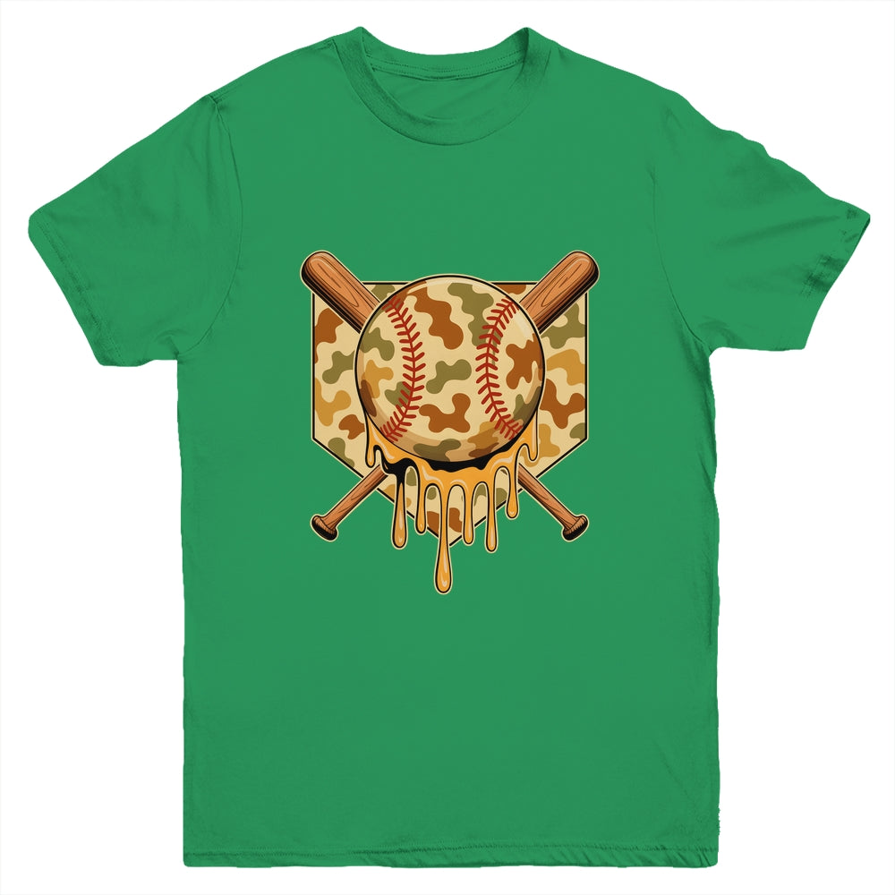 Baseball Drip For Boys Ice Cream Dripping Boys Baseball Camo Youth Shirt | siriusteestore