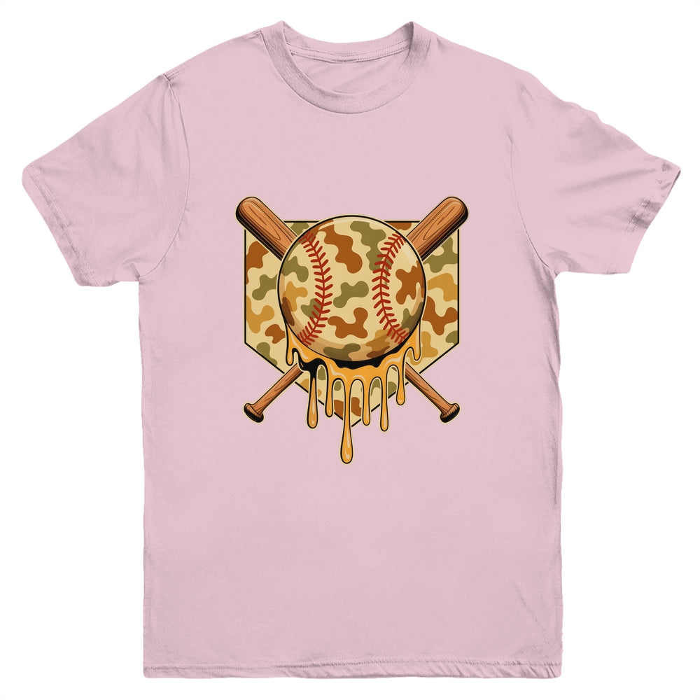 Baseball Drip For Boys Ice Cream Dripping Boys Baseball Camo Youth Shirt | siriusteestore