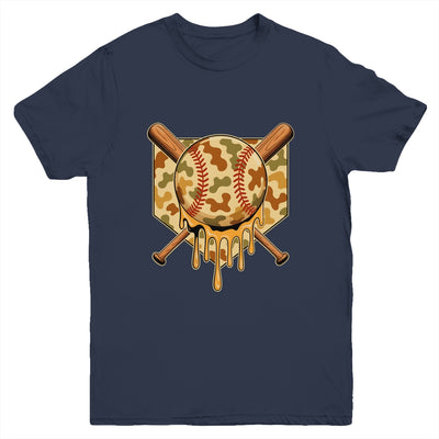 Baseball Drip For Boys Ice Cream Dripping Boys Baseball Camo Youth Shirt | siriusteestore
