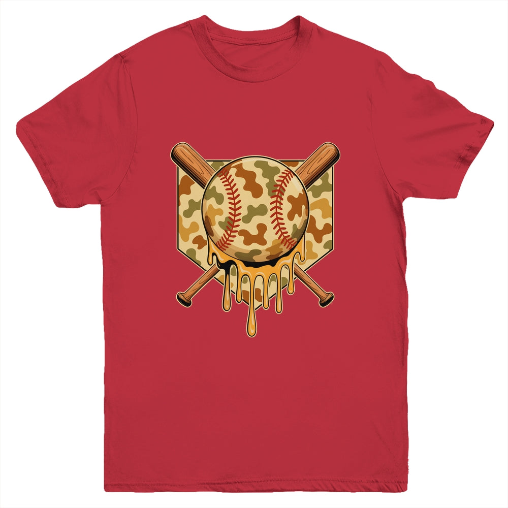 Baseball Drip For Boys Ice Cream Dripping Boys Baseball Camo Youth Shirt | siriusteestore