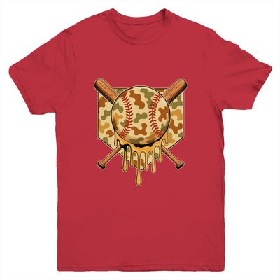 Baseball Drip For Boys Ice Cream Dripping Boys Baseball Camo Youth Shirt | siriusteestore