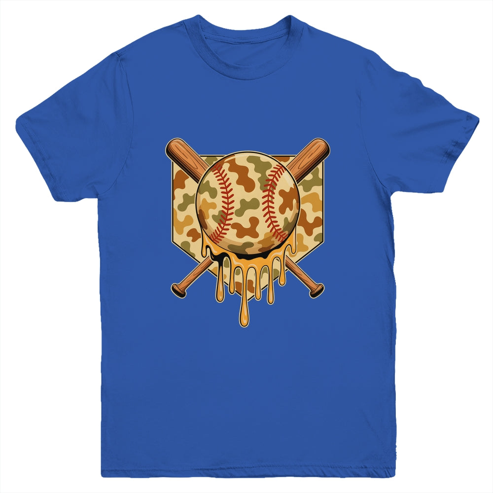 Baseball Drip For Boys Ice Cream Dripping Boys Baseball Camo Youth Shirt | siriusteestore