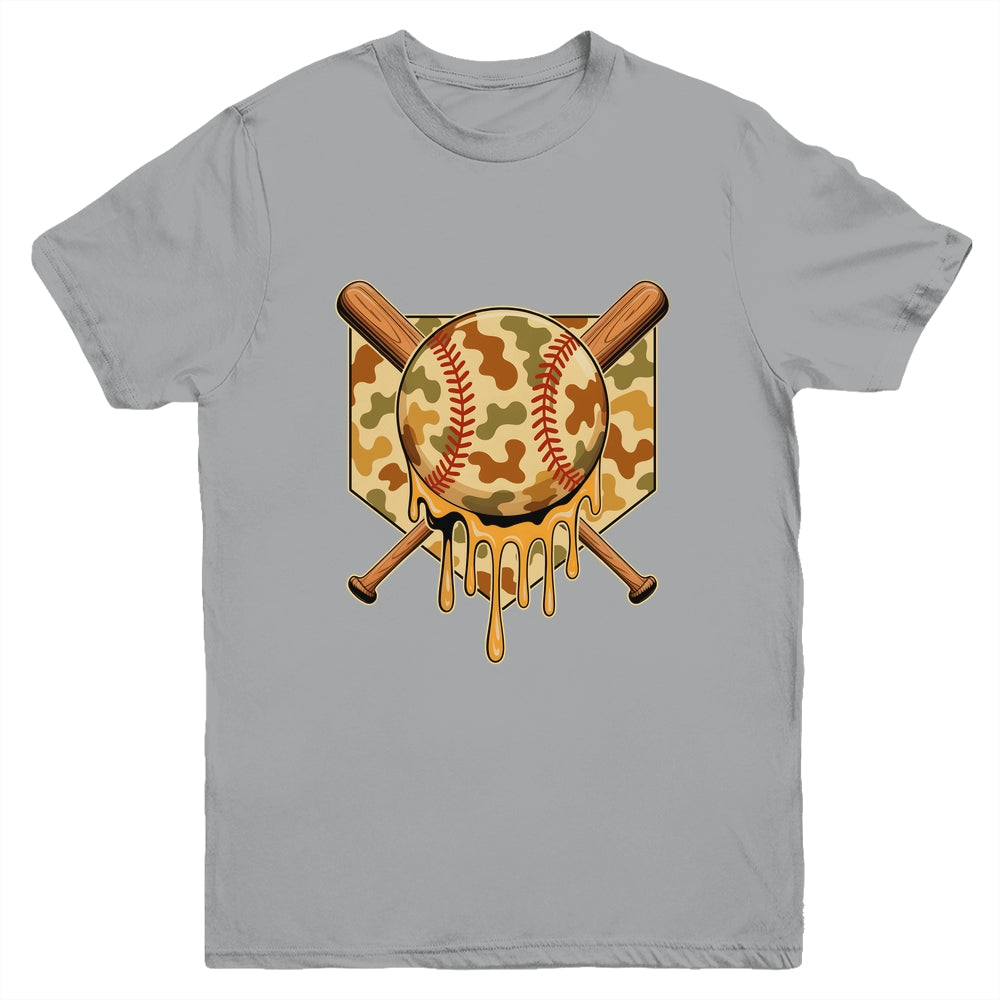 Baseball Drip For Boys Ice Cream Dripping Boys Baseball Camo Youth Shirt | siriusteestore