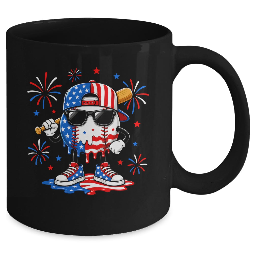 Baseball Drip Ice Cream Boys Youth 4Th Of July American Flag Mug | siriusteestore