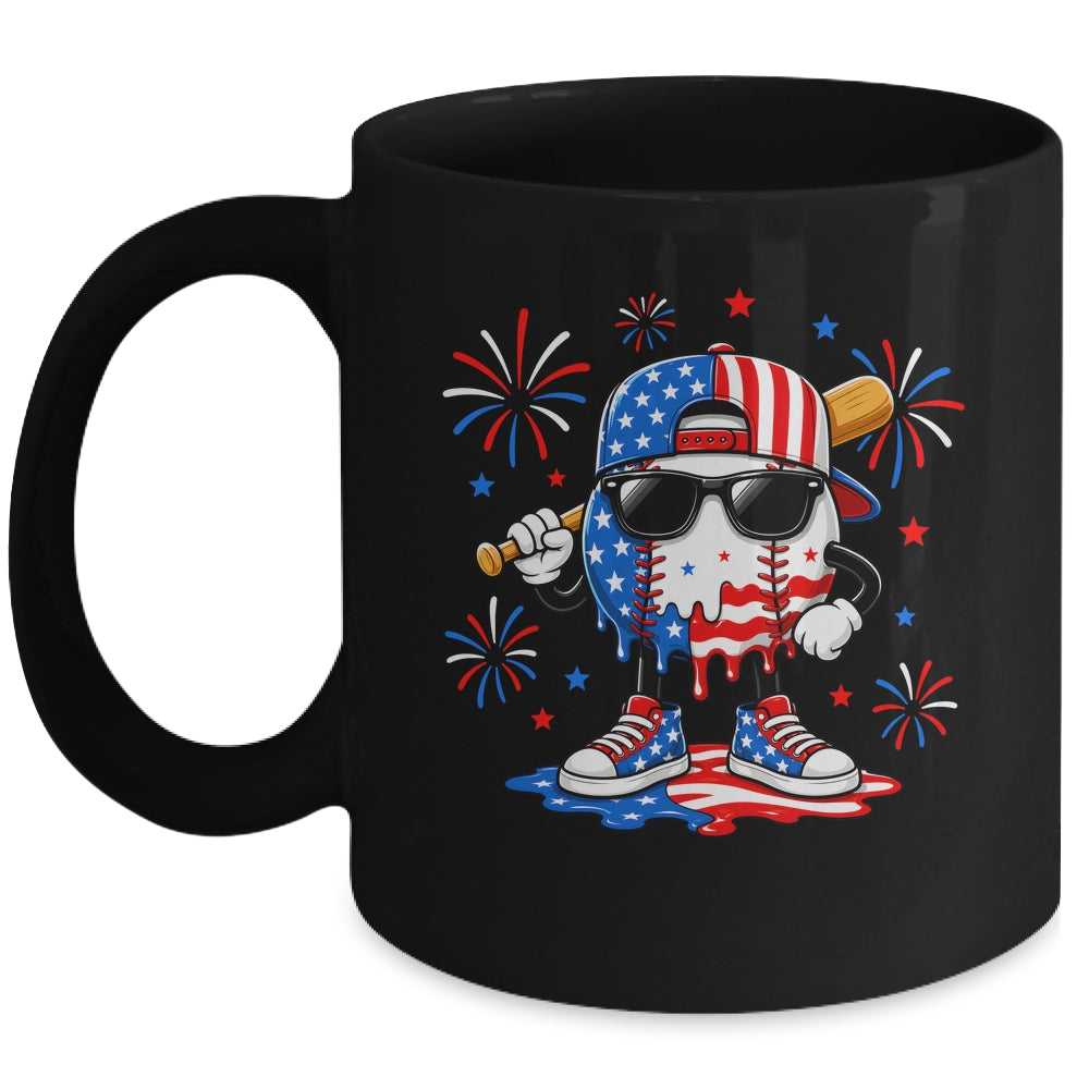 Baseball Drip Ice Cream Boys Youth 4Th Of July American Flag Mug | siriusteestore