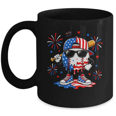 Baseball Drip Ice Cream Boys Youth 4Th Of July American Flag Mug | siriusteestore