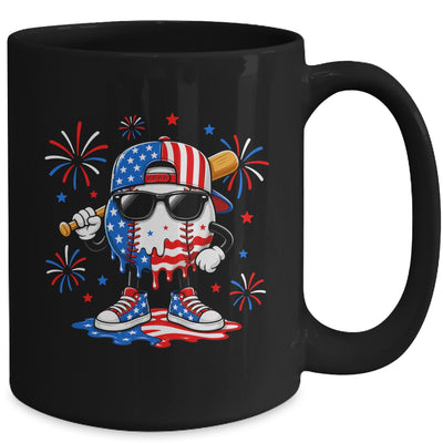 Baseball Drip Ice Cream Boys Youth 4Th Of July American Flag Mug | siriusteestore