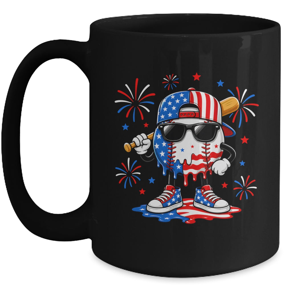 Baseball Drip Ice Cream Boys Youth 4Th Of July American Flag Mug | siriusteestore