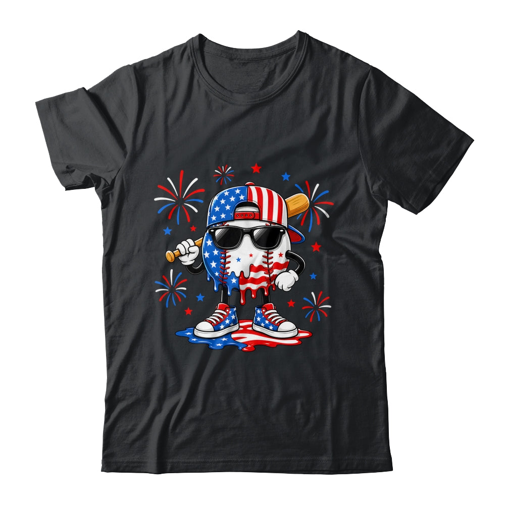 Baseball Drip Ice Cream Boys Youth 4Th Of July American Flag Shirt & Hoodie | siriusteestore