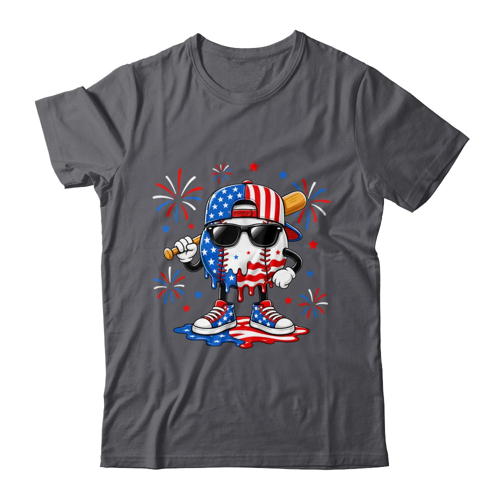 Baseball Drip Ice Cream Boys Youth 4Th Of July American Flag Shirt & Hoodie | siriusteestore