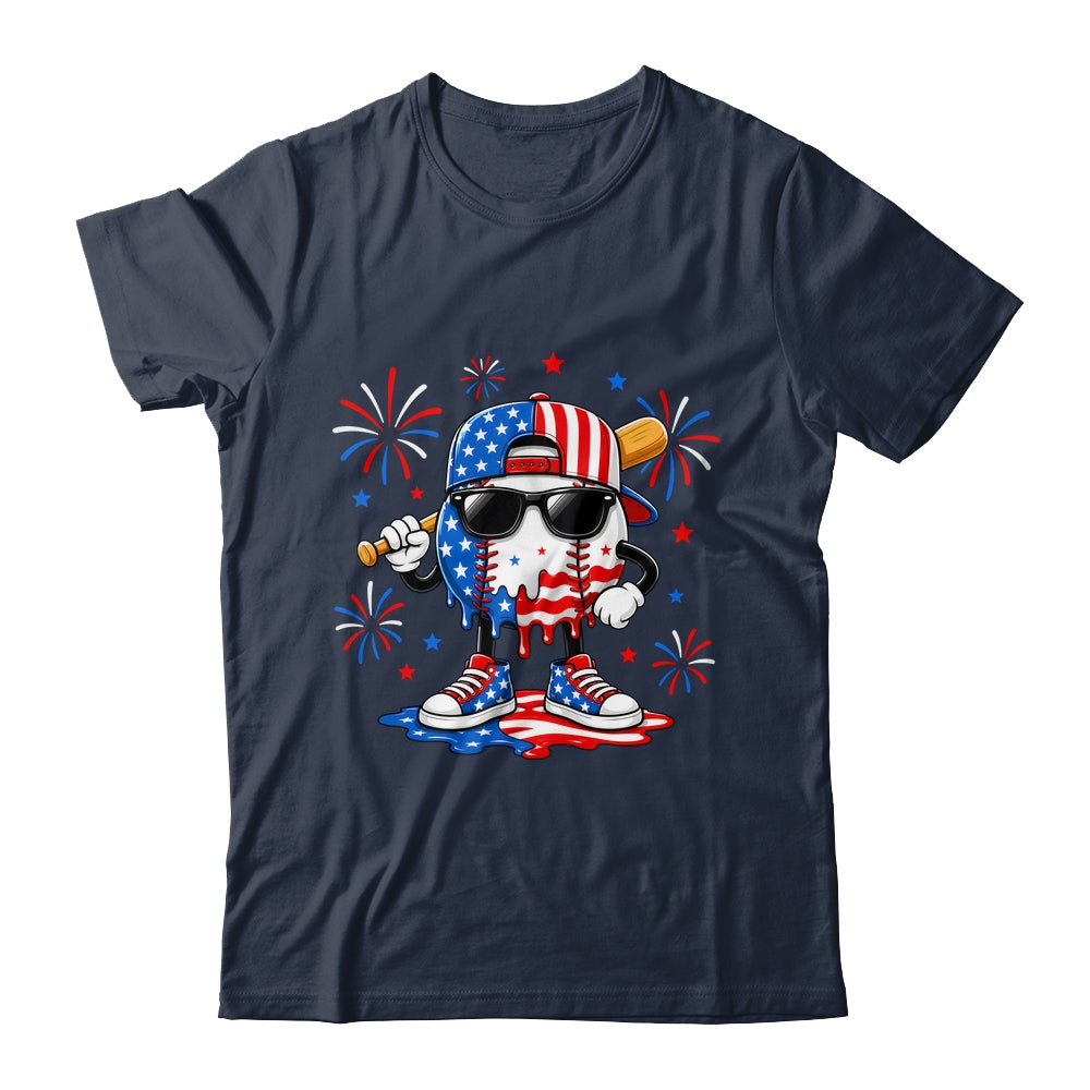 Baseball Drip Ice Cream Boys Youth 4Th Of July American Flag Shirt & Hoodie | siriusteestore