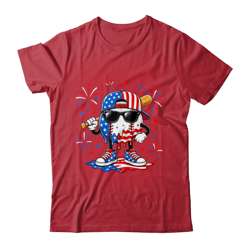 Baseball Drip Ice Cream Boys Youth 4Th Of July American Flag Shirt & Hoodie | siriusteestore
