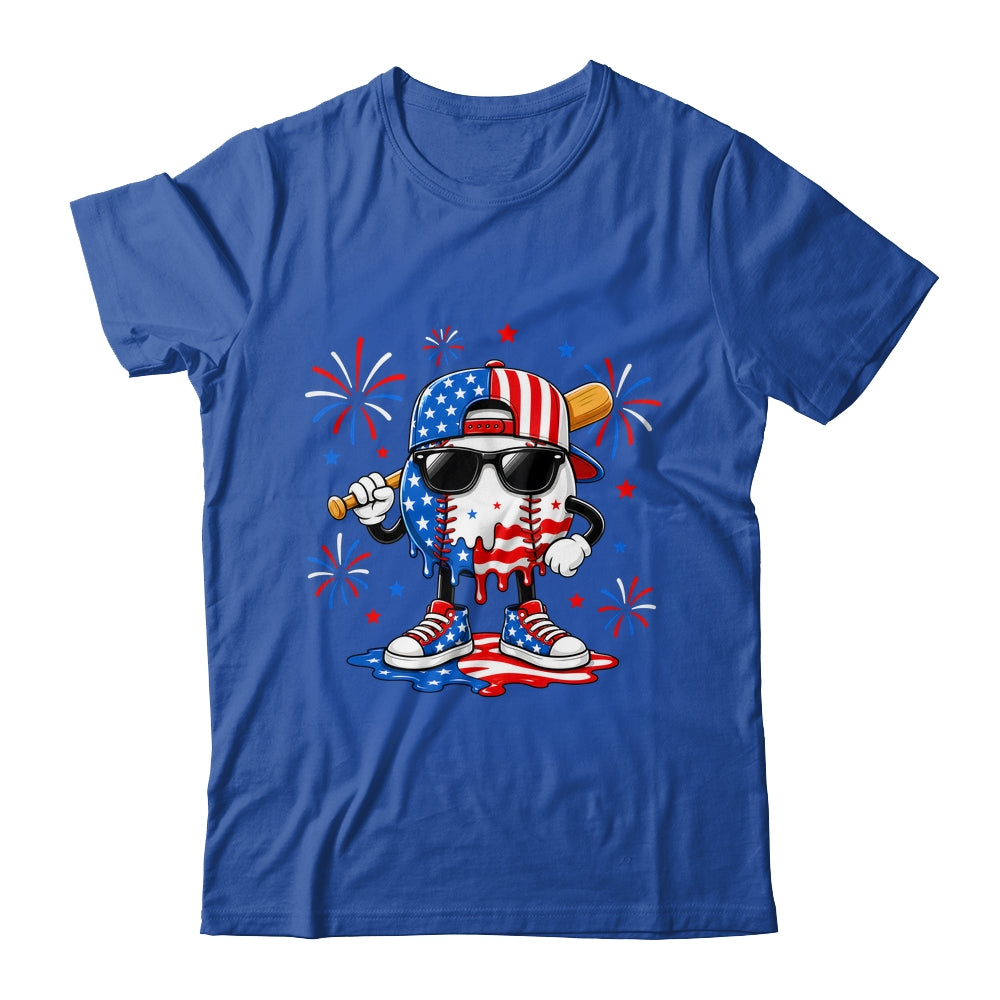 Baseball Drip Ice Cream Boys Youth 4Th Of July American Flag Shirt & Hoodie | siriusteestore