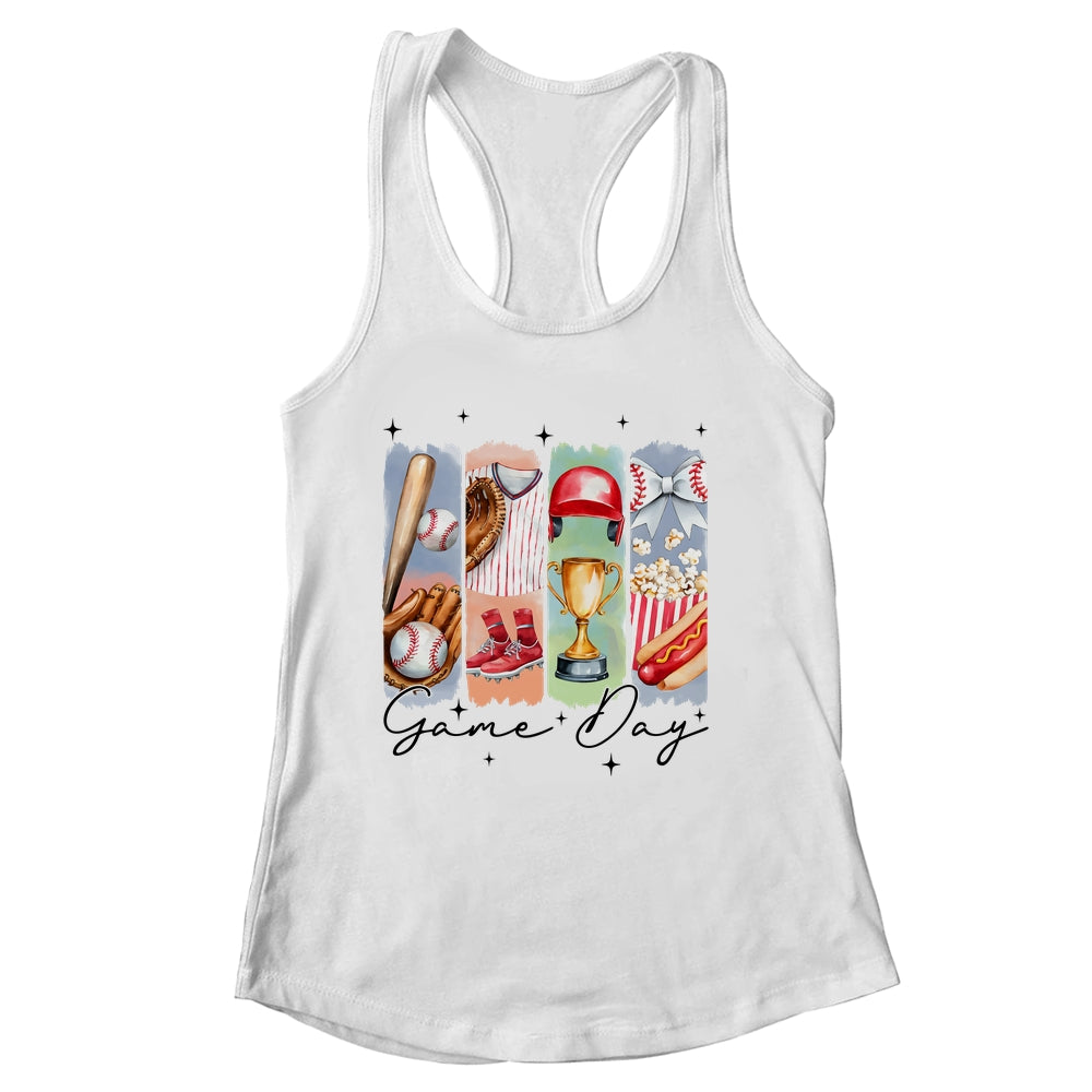 Baseball Game Day Coquette Bow Baseball Mama Mom Cheer Shirt & Tank Top | siriusteestore