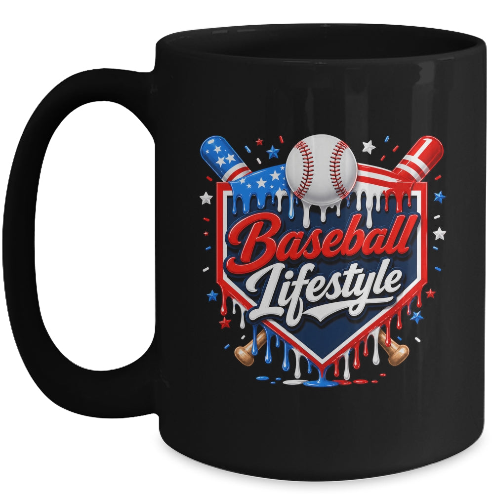 Baseball Life Style 4Th Of July Youth Drip Baseball Boy Kids Mug | siriusteestore
