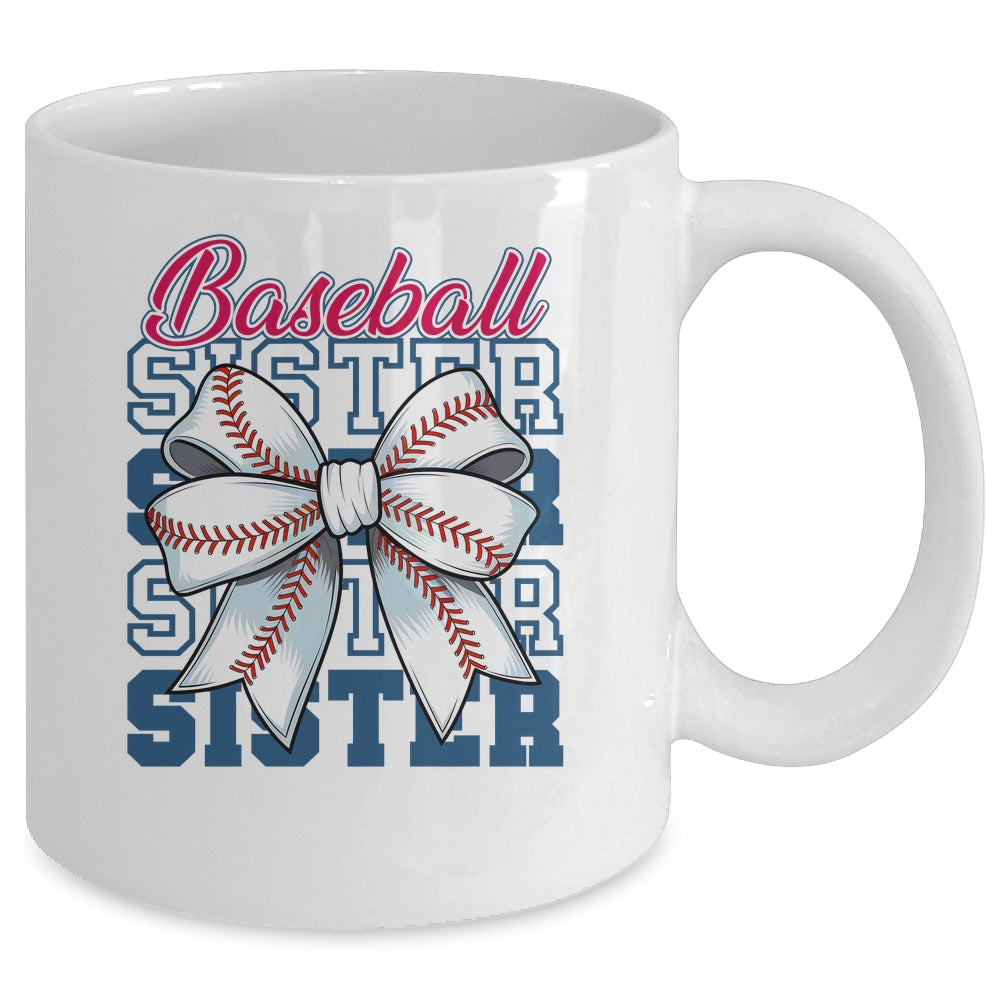 Baseball Sister Coquette Bow Biggest Fan Sport Lovers Girl Mug | siriusteestore