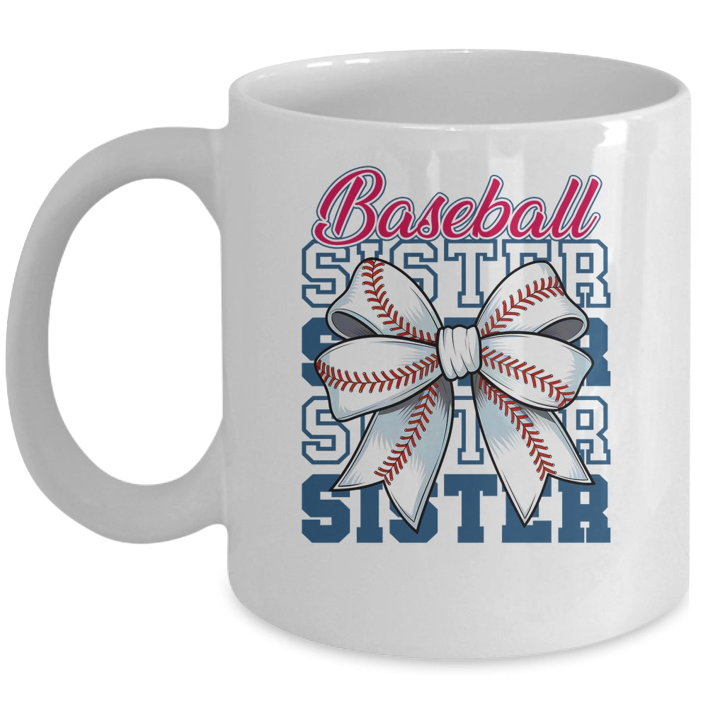 Baseball Sister Coquette Bow Biggest Fan Sport Lovers Girl Mug | siriusteestore