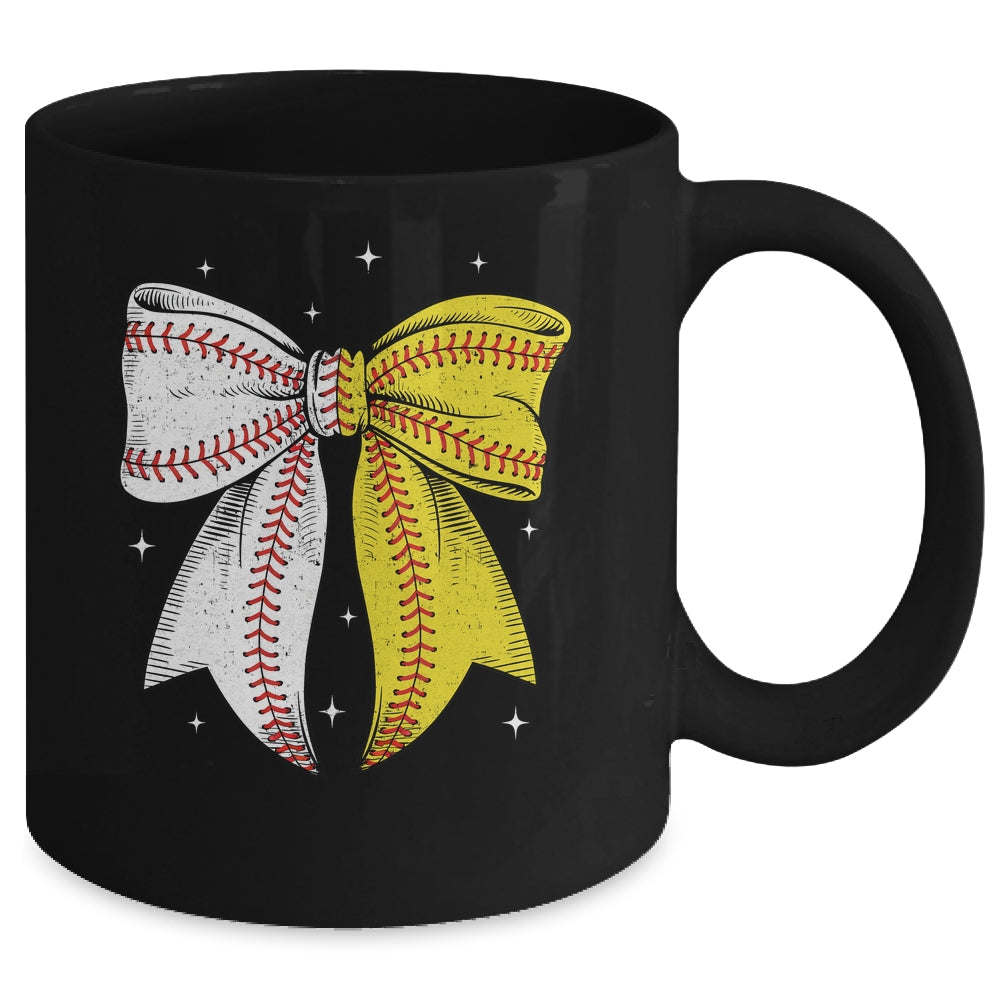 Baseball Softball Coquette Bow Game Day Heart Love Mom Life Mug | siriusteestore