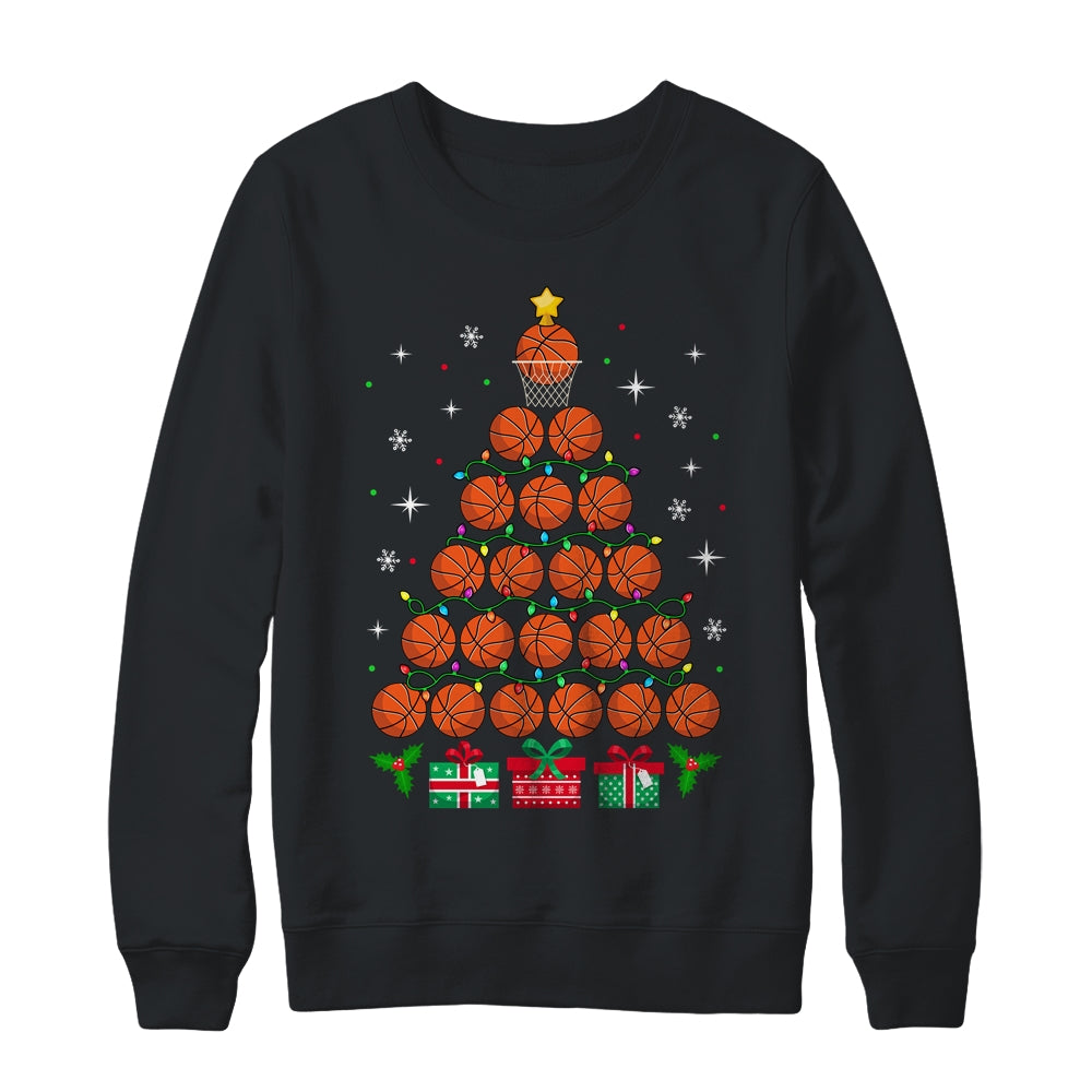 Basketball Xmas Tree Lights Santa Basketball Christmas Funny Shirt & Sweatshirt | siriusteestore
