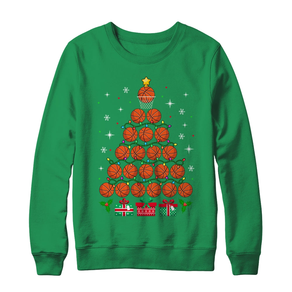 Basketball Xmas Tree Lights Santa Basketball Christmas Funny Shirt & Sweatshirt | siriusteestore