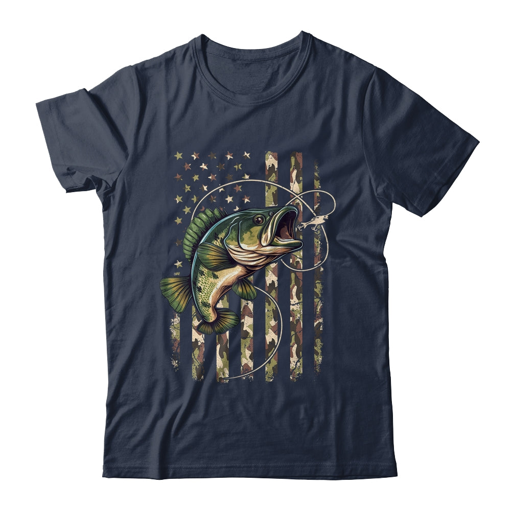 Bass Fish Fishing USA American Flag Camouflage Fisherman Shirt & Hoodie | siriusteestore