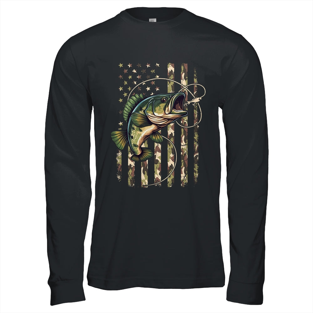 Bass Fish Fishing USA American Flag Camouflage Fisherman Shirt & Hoodie | siriusteestore