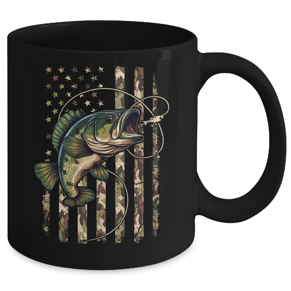 Bass Fish Fishing USA American Flag Camouflage Fisherman Mug | siriusteestore