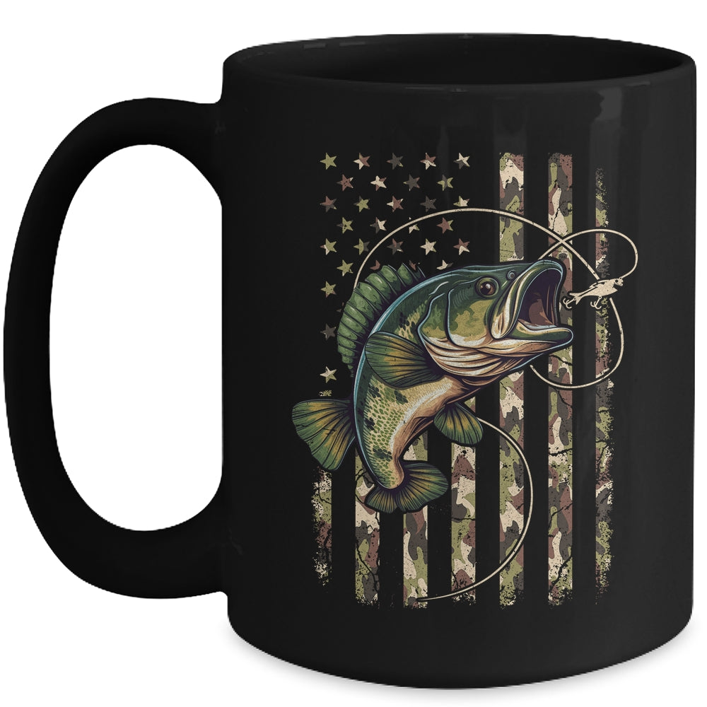 Bass Fish Fishing USA American Flag Camouflage Fisherman Mug | siriusteestore