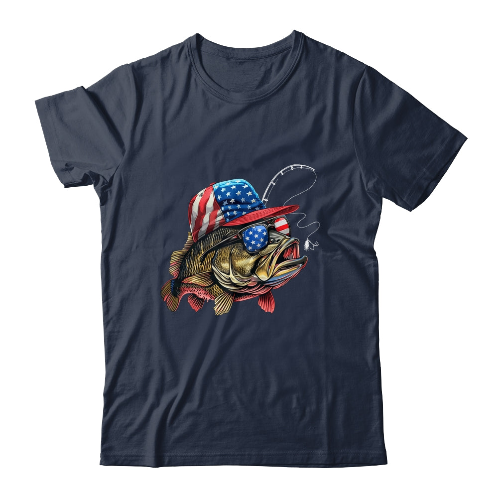Bass Fish USA Flag Fishing 4th Of July Patriotic Fishing Shirt & Tank Top | siriusteestore