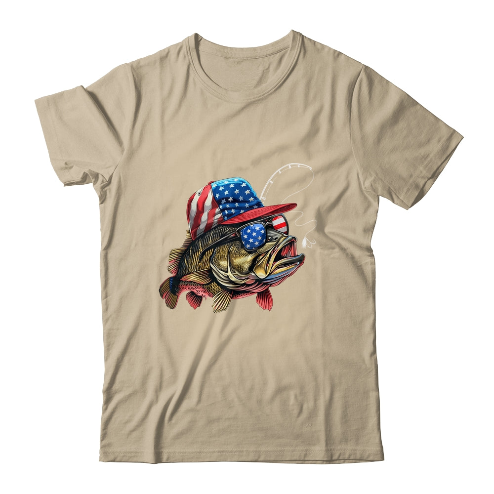 Bass Fish USA Flag Fishing 4th Of July Patriotic Fishing Shirt & Tank Top | siriusteestore