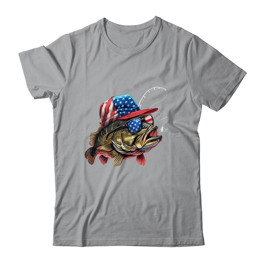 Bass Fish USA Flag Fishing 4th Of July Patriotic Fishing Shirt & Tank Top | siriusteestore