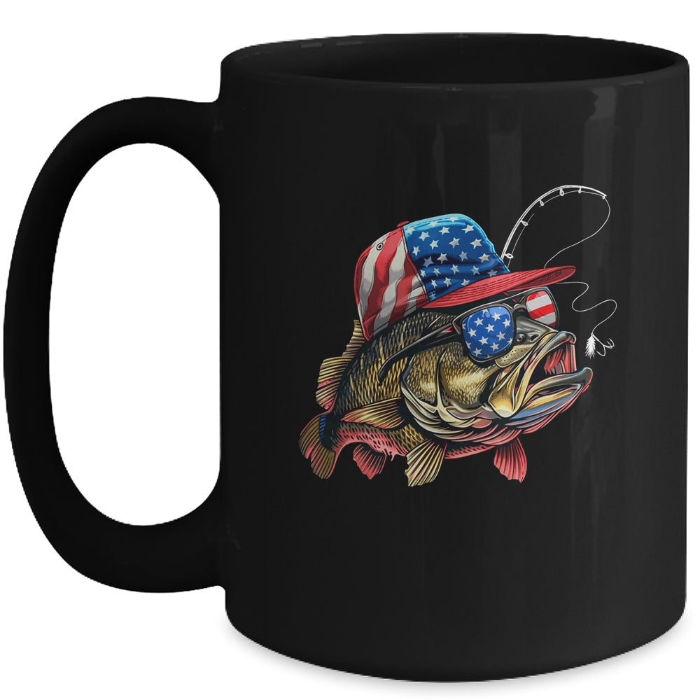 Bass Fish USA Flag Fishing 4th Of July Patriotic Fishing Mug | siriusteestore