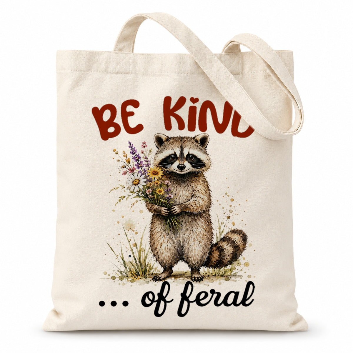 Be Kind Of Feral Raccoon Canvas Tote Bag Cute Raccoon Aesthetic Women Reusable Shopping Daily Use Shoulder Bag Humor Gift Canvas Tote | siriusteestore